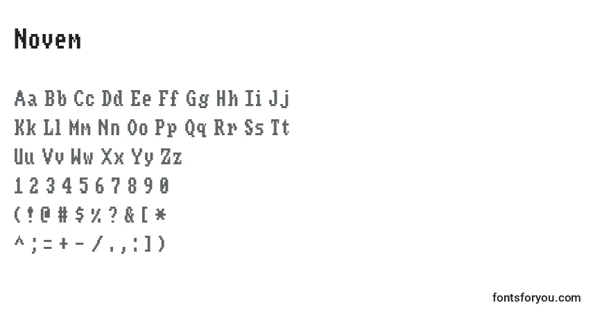 Czcionka Novem – alfabet, cyfry, specjalne znaki