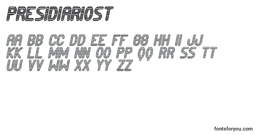 A fonte PresidiarioSt – alfabeto, números, caracteres especiais