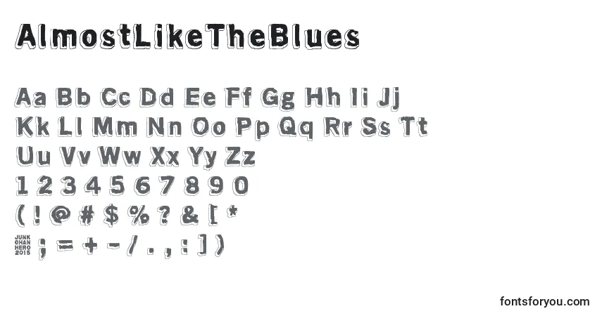 AlmostLikeTheBlues Font – alphabet, numbers, special characters