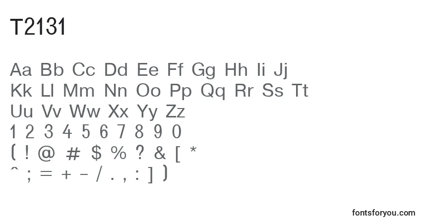 Czcionka T2131 – alfabet, cyfry, specjalne znaki
