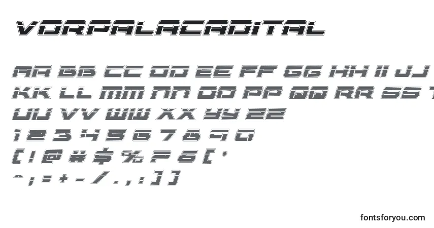 Vorpalacadital Font – alphabet, numbers, special characters