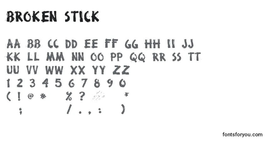 Czcionka Broken Stick – alfabet, cyfry, specjalne znaki