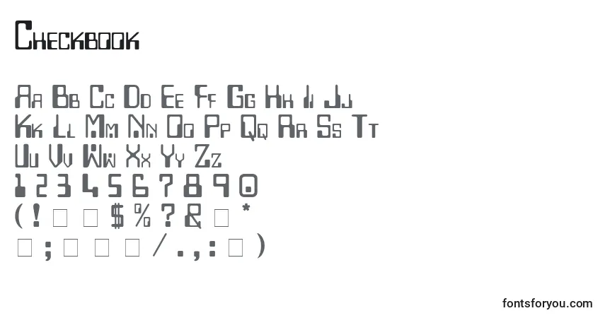 Czcionka Checkbook – alfabet, cyfry, specjalne znaki