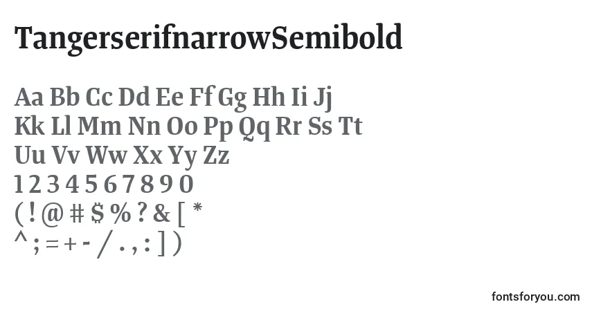 Czcionka TangerserifnarrowSemibold – alfabet, cyfry, specjalne znaki