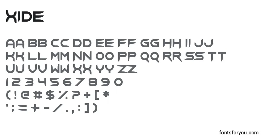 Czcionka Xide – alfabet, cyfry, specjalne znaki