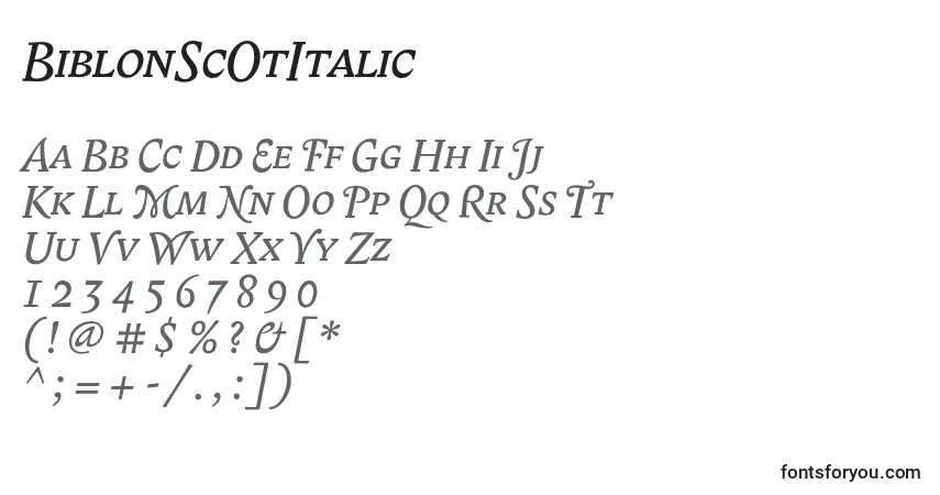 Fuente BiblonScOtItalic - alfabeto, números, caracteres especiales