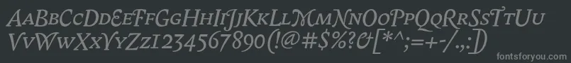 Fonte BiblonScOtItalic – fontes cinzas em um fundo preto