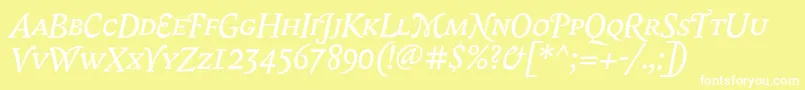 フォントBiblonScOtItalic – 黄色い背景に白い文字
