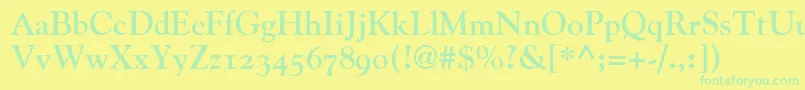GoudyBoldOldStyleFigures-Schriftart – Grüne Schriften auf gelbem Hintergrund