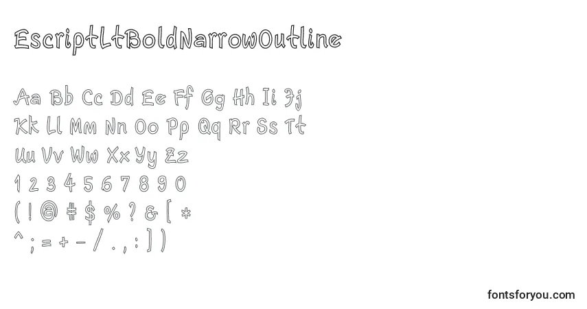 Czcionka EscriptLtBoldNarrowOutline – alfabet, cyfry, specjalne znaki