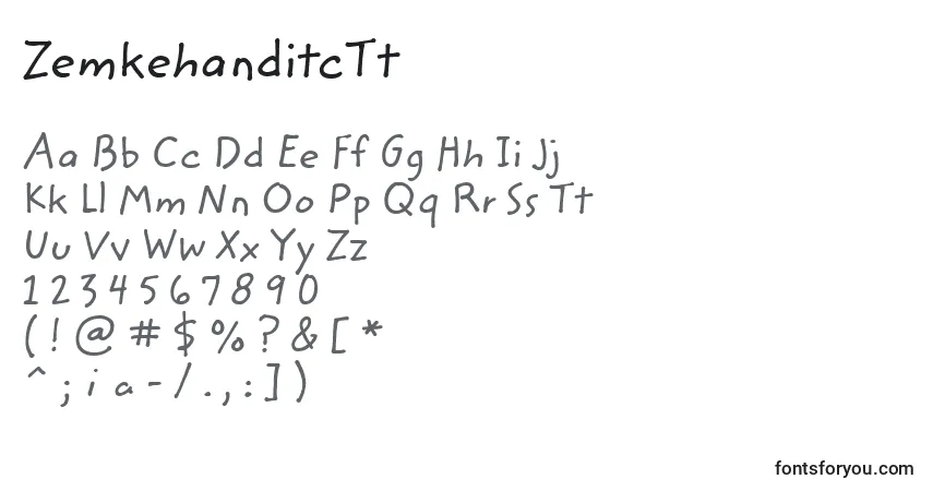 Czcionka ZemkehanditcTt – alfabet, cyfry, specjalne znaki