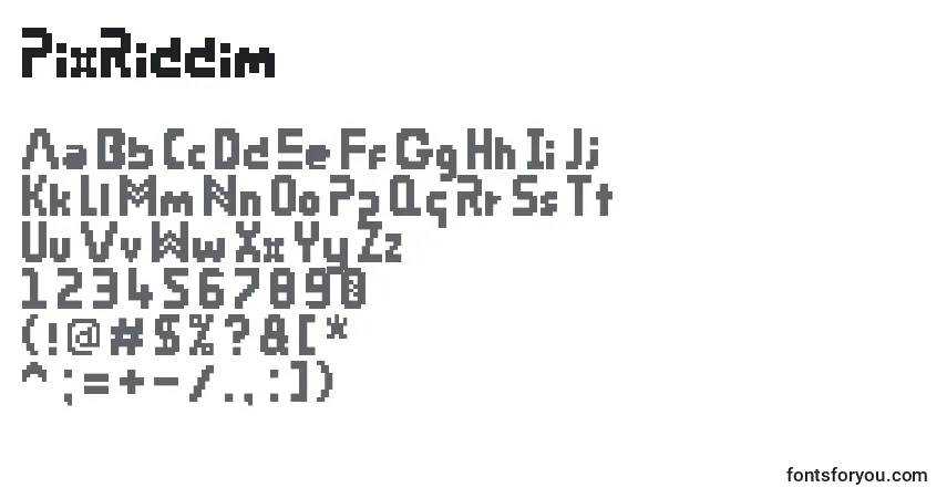 A fonte PixRiddim – alfabeto, números, caracteres especiais