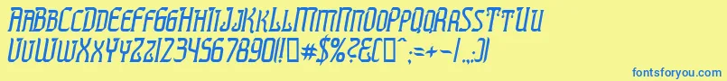 フォントPresti – 青い文字が黄色の背景にあります。