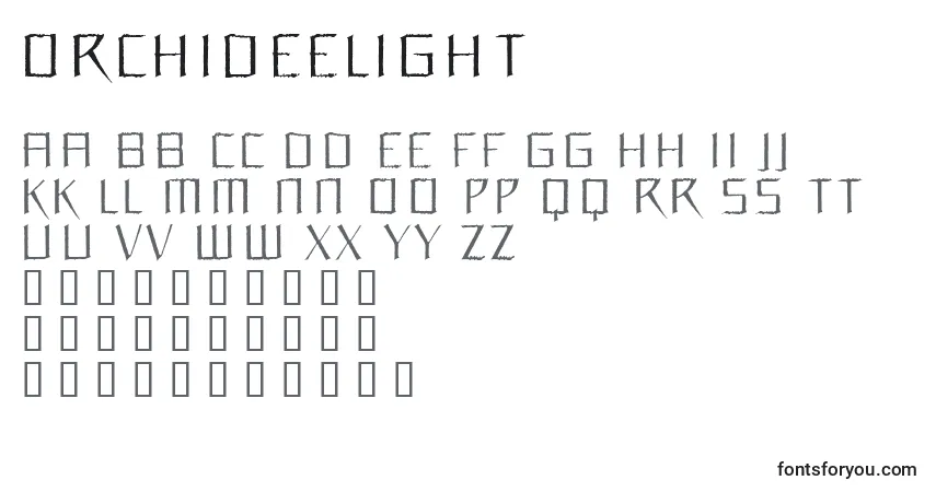 Schriftart Orchideelight – Alphabet, Zahlen, spezielle Symbole