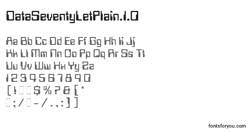 Czcionka DataSeventyLetPlain.1.0 – alfabet, cyfry, specjalne znaki