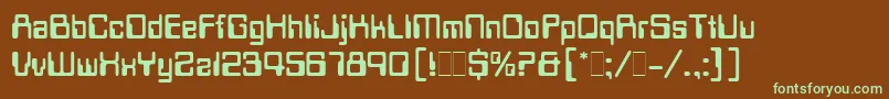 フォントDataSeventyLetPlain.1.0 – 緑色の文字が茶色の背景にあります。