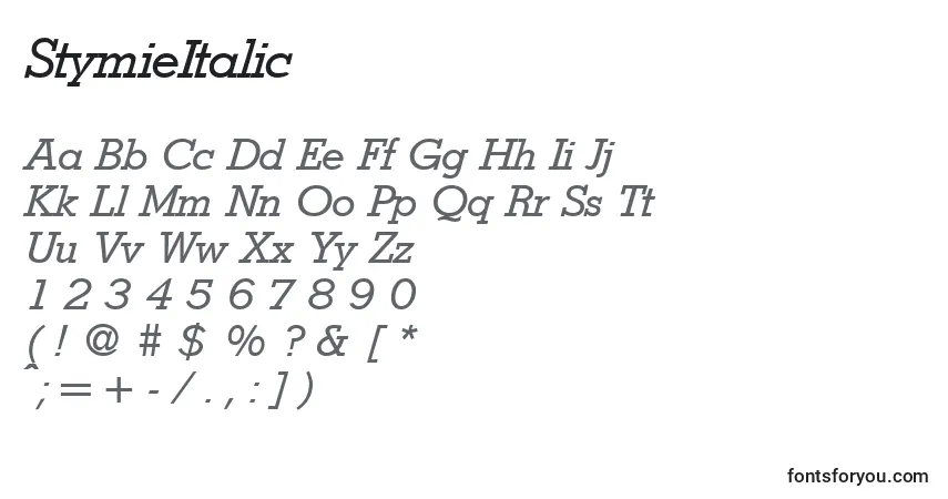 StymieItalic-fontti – aakkoset, numerot, erikoismerkit