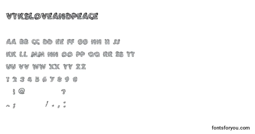 Czcionka VtksLoveandpeace – alfabet, cyfry, specjalne znaki