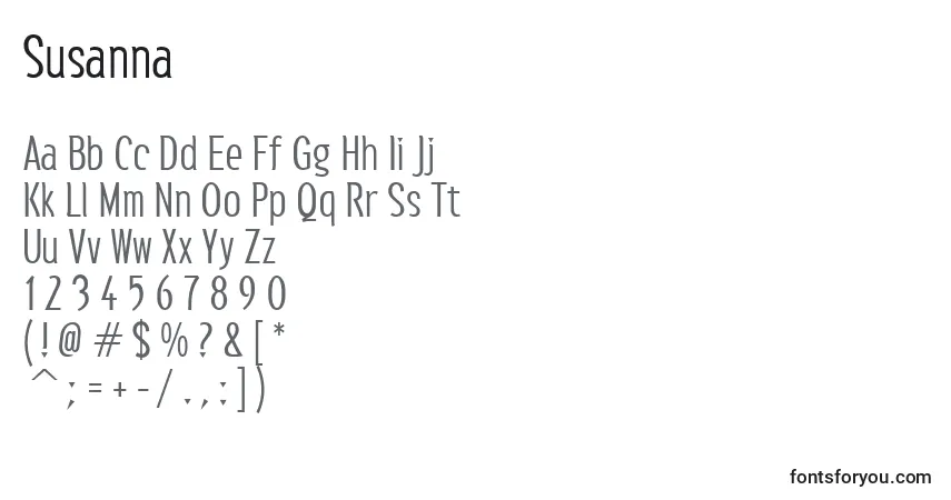 A fonte Susanna (78865) – alfabeto, números, caracteres especiais