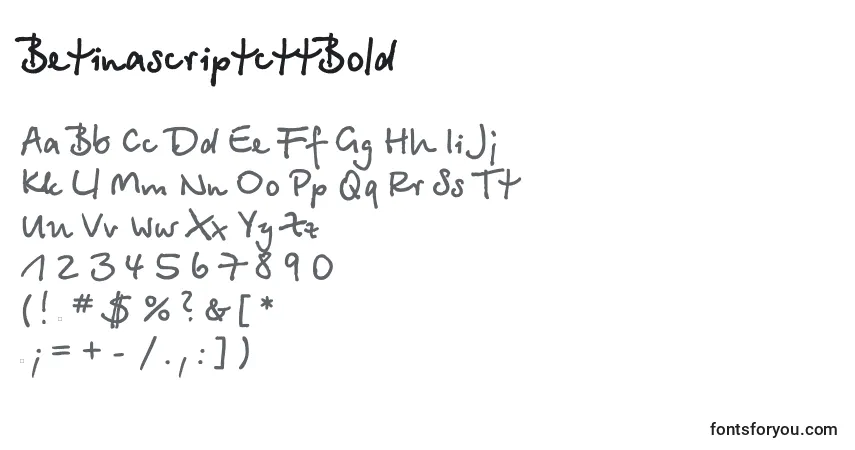 Czcionka BetinascriptcttBold – alfabet, cyfry, specjalne znaki