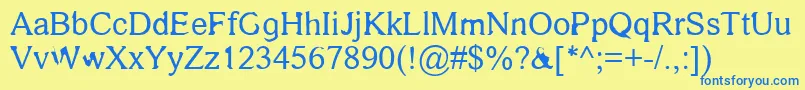 フォントSkat – 青い文字が黄色の背景にあります。