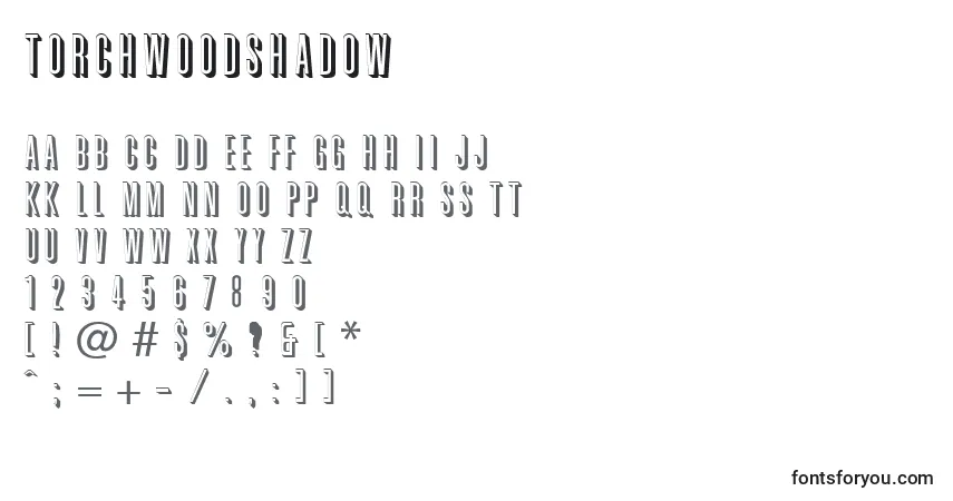 A fonte TorchwoodShadow – alfabeto, números, caracteres especiais