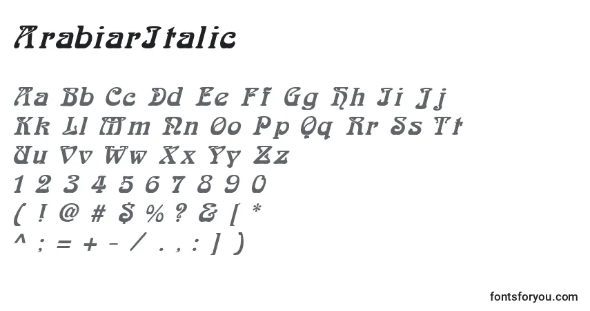 Шрифт ArabiarItalic – алфавит, цифры, специальные символы