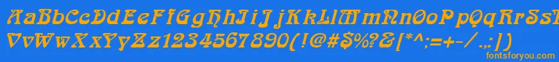 フォントArabiarItalic – オレンジ色の文字が青い背景にあります。