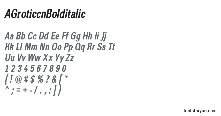 Schriftart AGroticcnBolditalic – Alphabet, Zahlen, spezielle Symbole