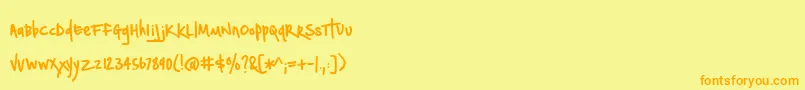BmdNotepaperAirplanes-fontti – oranssit fontit keltaisella taustalla