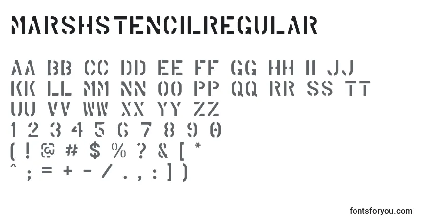 Schriftart MarshStencilRegular – Alphabet, Zahlen, spezielle Symbole