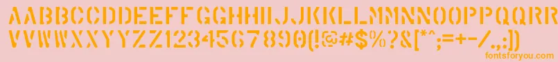 MarshStencilRegularフォントについての詳細 フォントMarshStencilRegular – オレンジの文字がピンクの背景にあります。