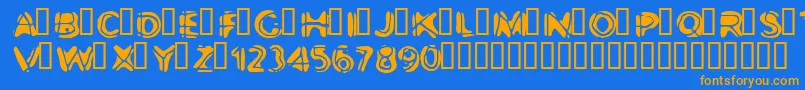 フォントBootyneck – オレンジ色の文字が青い背景にあります。