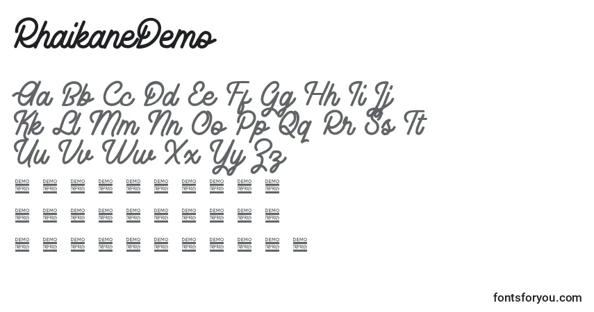Schriftart RhaikaneDemo – Alphabet, Zahlen, spezielle Symbole