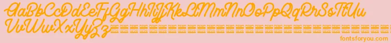 RhaikaneDemo-Schriftart – Orangefarbene Schriften auf rosa Hintergrund