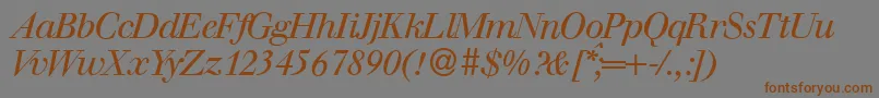 フォントWalbaumdisplayItalic – 茶色の文字が灰色の背景にあります。