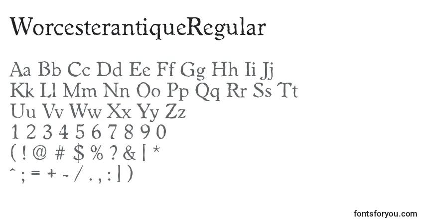 WorcesterantiqueRegular-fontti – aakkoset, numerot, erikoismerkit