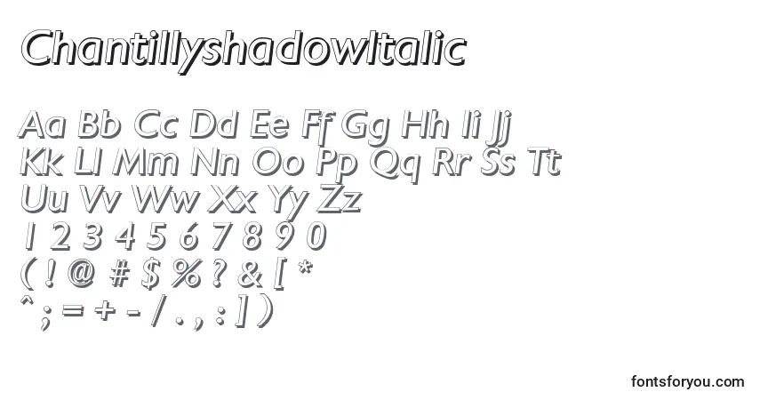Czcionka ChantillyshadowItalic – alfabet, cyfry, specjalne znaki
