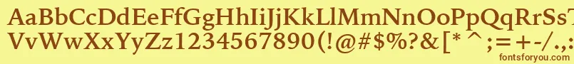 フォントBitstreamIowanOldStyleBoldBt – 茶色の文字が黄色の背景にあります。