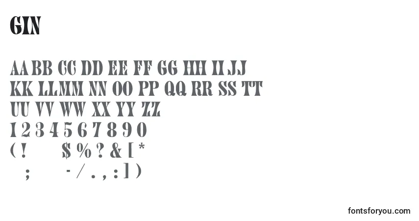 Шрифт Gin – алфавит, цифры, специальные символы