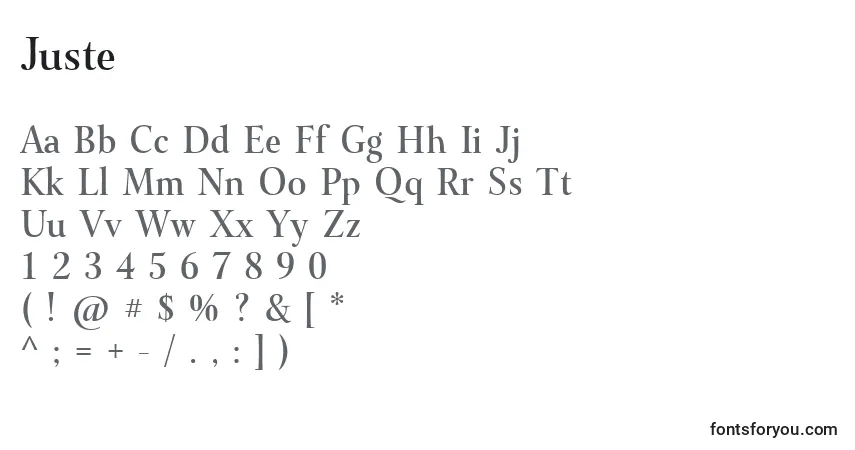 Schriftart Juste – Alphabet, Zahlen, spezielle Symbole