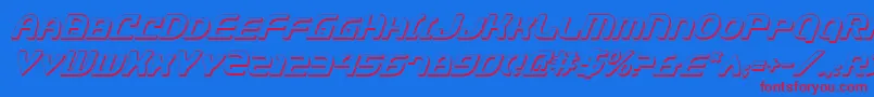 JannisariesShadowItalic-Schriftart – Rote Schriften auf blauem Hintergrund