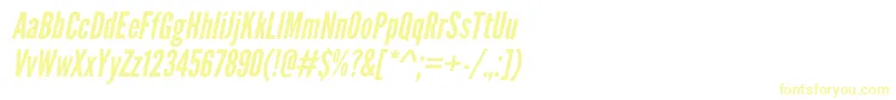 LeaguegothicItalic-Schriftart – Gelbe Schriften auf weißem Hintergrund