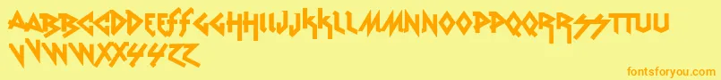 VtksRudeMetal-Schriftart – Orangefarbene Schriften auf gelbem Hintergrund