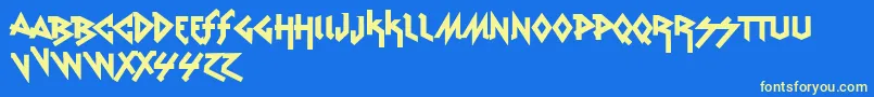 VtksRudeMetal-Schriftart – Gelbe Schriften auf blauem Hintergrund