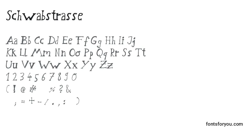 Schriftart Schwabstrasse – Alphabet, Zahlen, spezielle Symbole