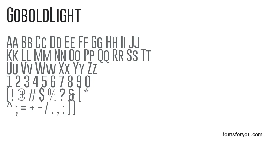 Czcionka GoboldLight – alfabet, cyfry, specjalne znaki