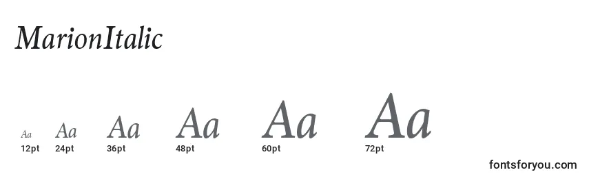 Размеры шрифта MarionItalic