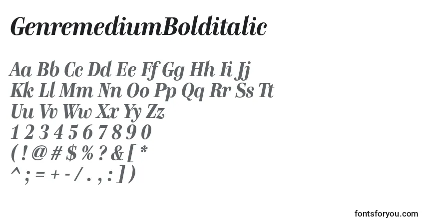 Czcionka GenremediumBolditalic – alfabet, cyfry, specjalne znaki