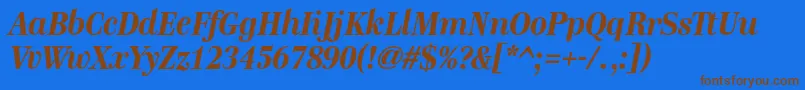 フォントGenremediumBolditalic – 茶色の文字が青い背景にあります。